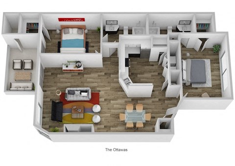 Floor plan for 2 beds, 2 baths, 1058 sqft